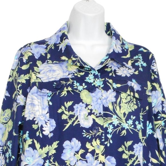 The Tog Shop Jacket M Blue Cotton Floral Lightweight Pockets Buttons Casual - Picture 7 of 13